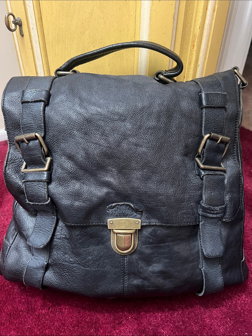 Banana Republic Heritage Black Leather Top Handle, Shoulder, Crossbody Bag